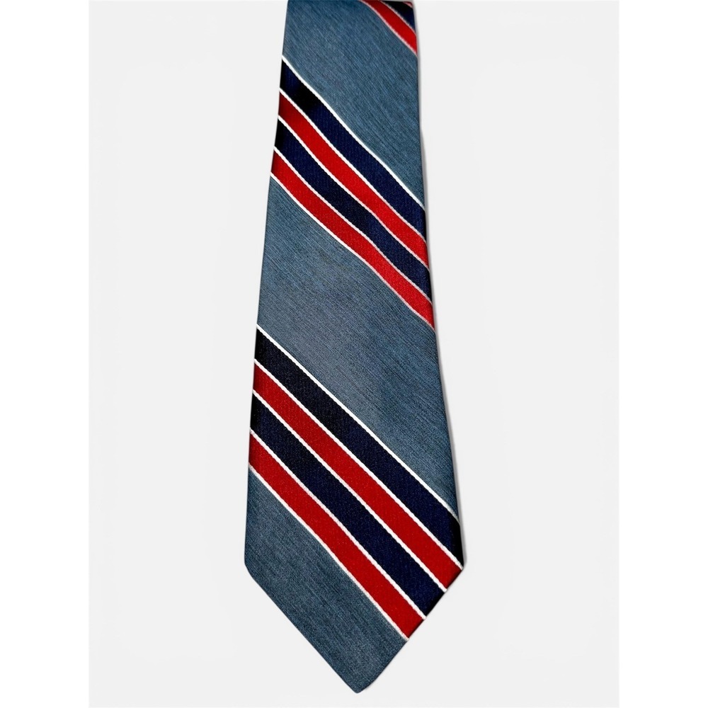 Christian Dior Cravates Paris New York Striped Necktie Mens Polyester Blue Red - Picture 5 of 6